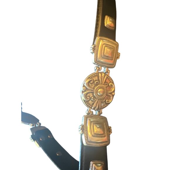 Fossil Black Leather Western Belt With Decorative Silver Accents & Buckle - Picture 3 of 6